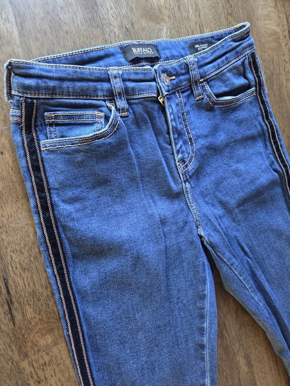 Velour Studded Side Stripe Raw Hem Buffalo David Bitton Axel Skinny Jeans